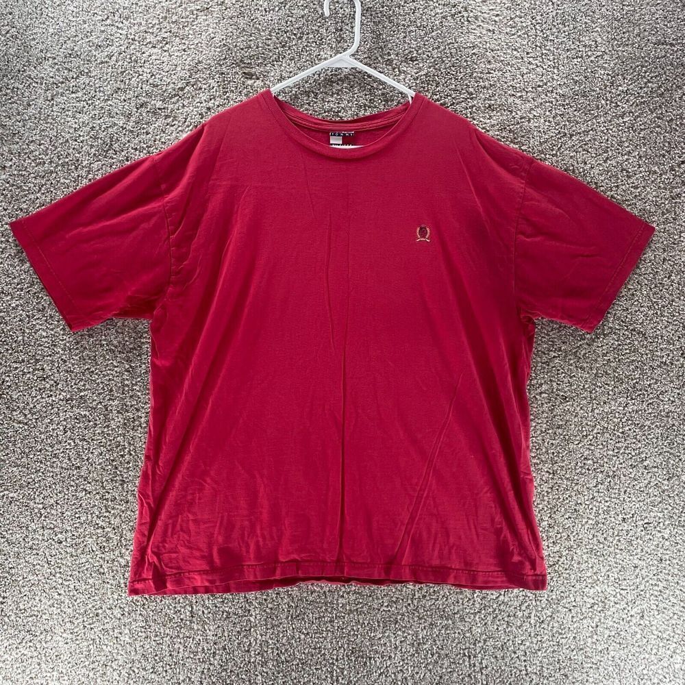 Vintage Tommy Hilfiger Shirt Mens 2XL XXL Red Short Sleeve Cotton Casual 90s Y2K